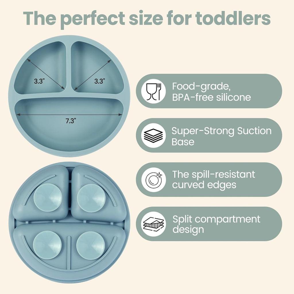 2 Pack Baby Plates with Suction, Silicone Forks and Spoons Set