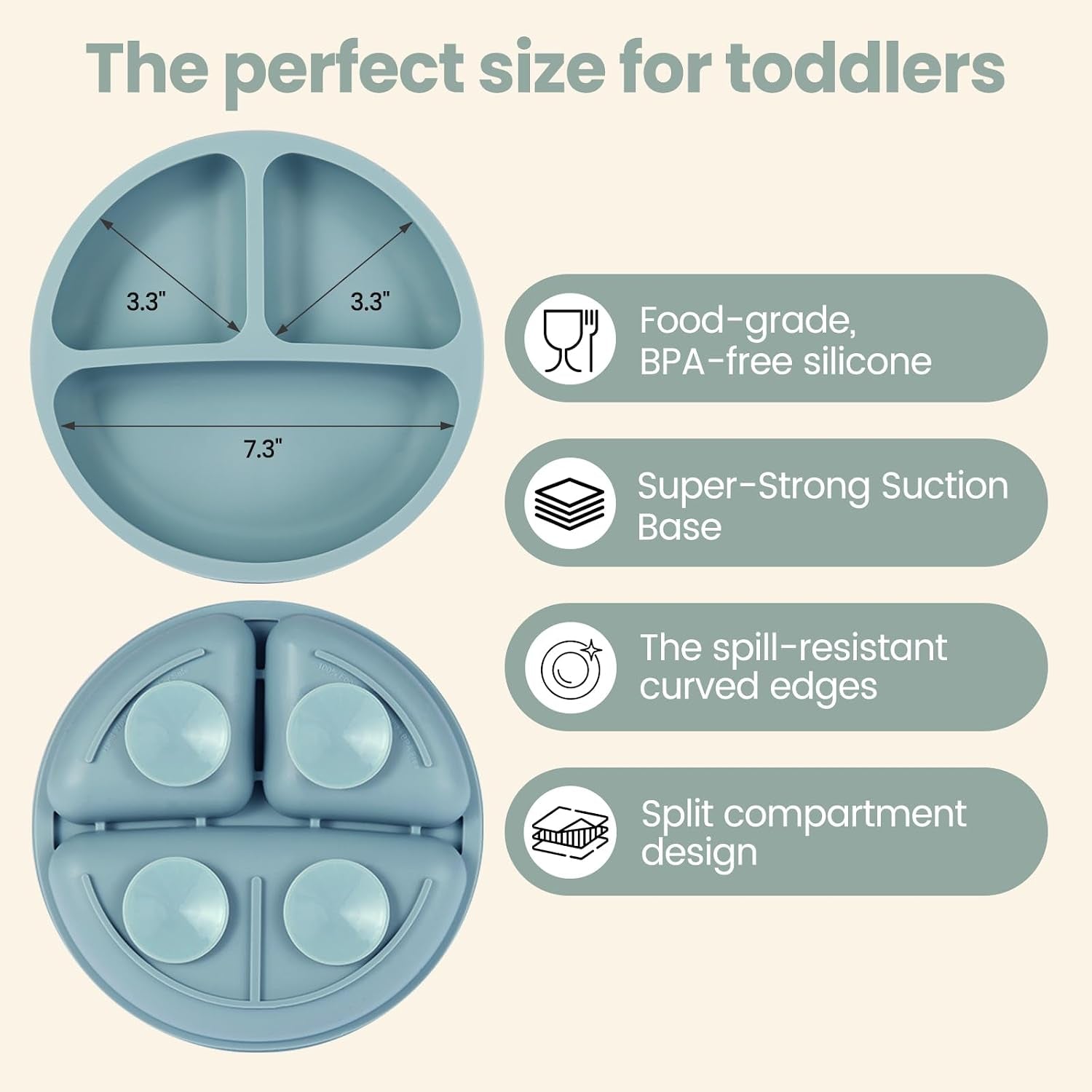 2 Pack Baby Plates with Suction, Silicone Forks and Spoons Set