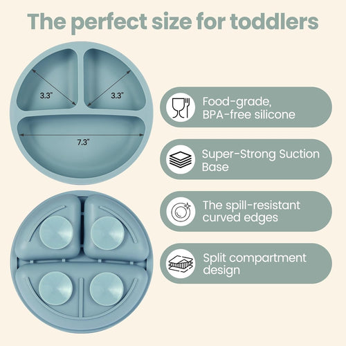 2 Pack Baby Plates with Suction, Silicone Forks and Spoons Set