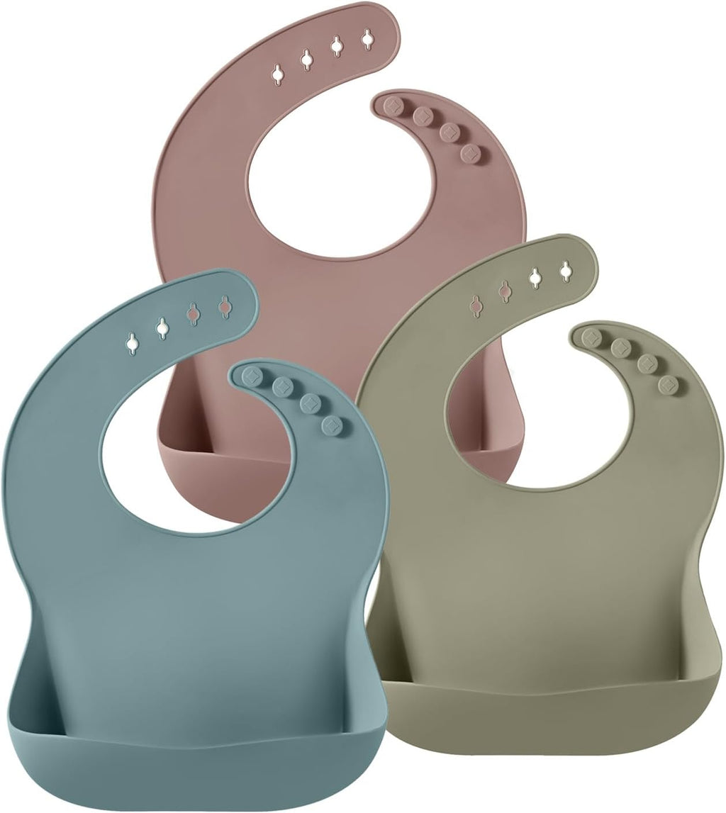 Set of 3 Silicone Baby Bibs, Waterproof Soft Adjustable Bibs for Babies Toddlers 10-72 Months