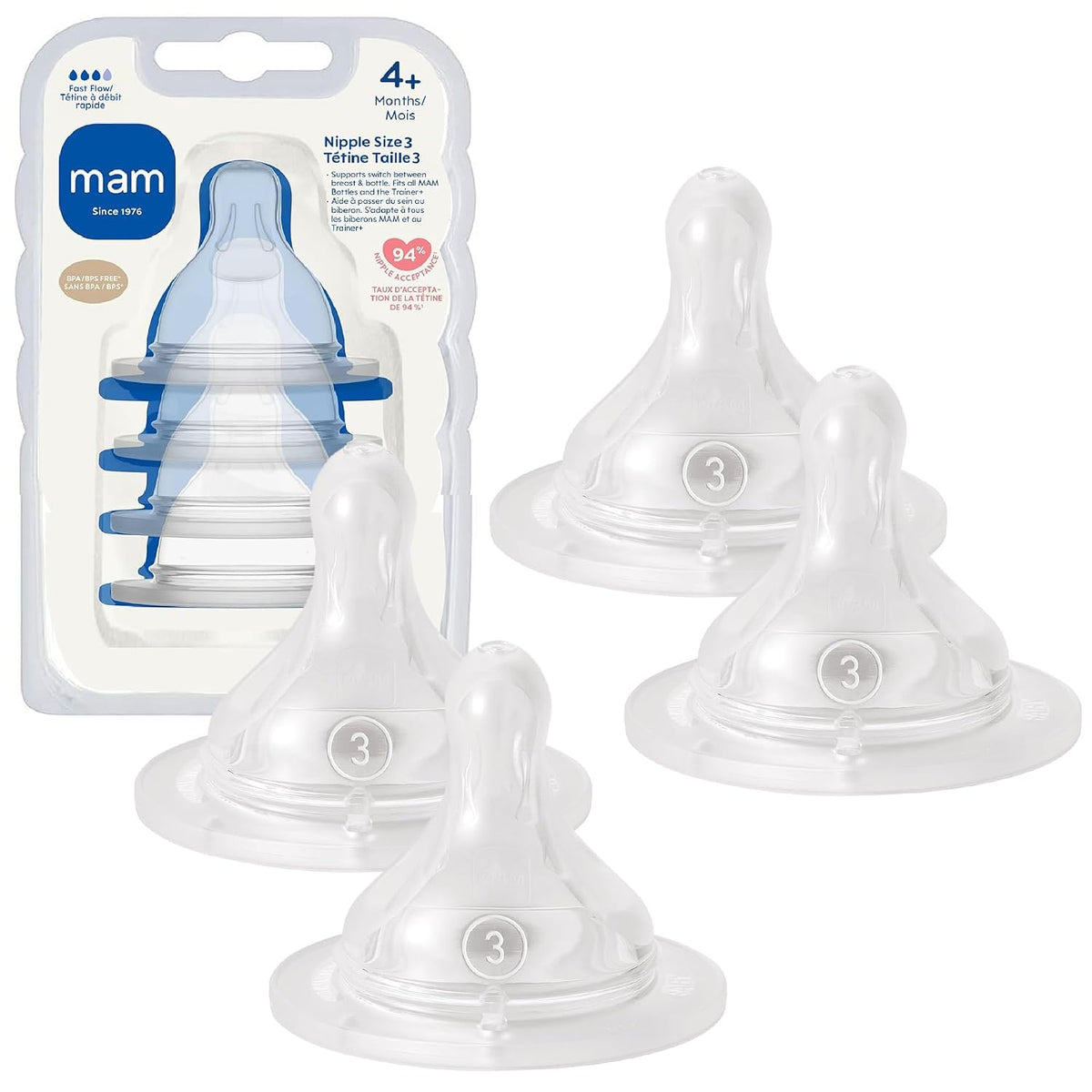 Baby Bottle Anti-Colic Fast Flow Nipples, Fits All  Bottles, 4 Pack