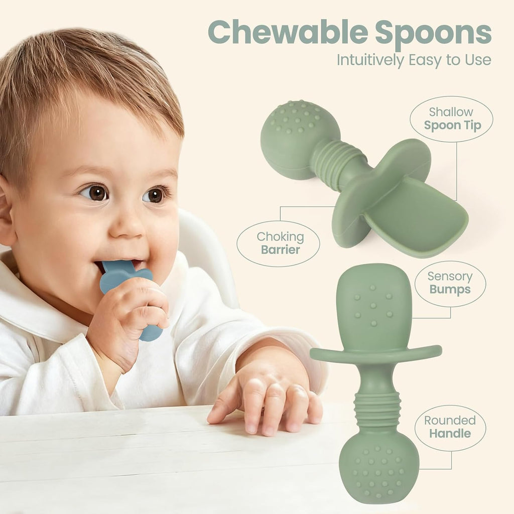 2 Pack Baby Plates with Suction, Silicone Forks and Spoons Set