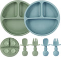 2 Pack Baby Plates with Suction, Silicone Forks and Spoons Set